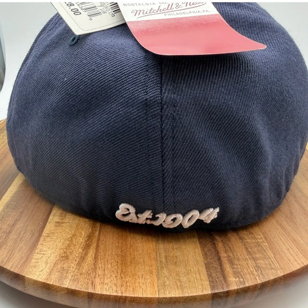 Mitchell & Ness 7 7/8 Navy Blue Script Logo Fitted Hat 100% Wool 2029